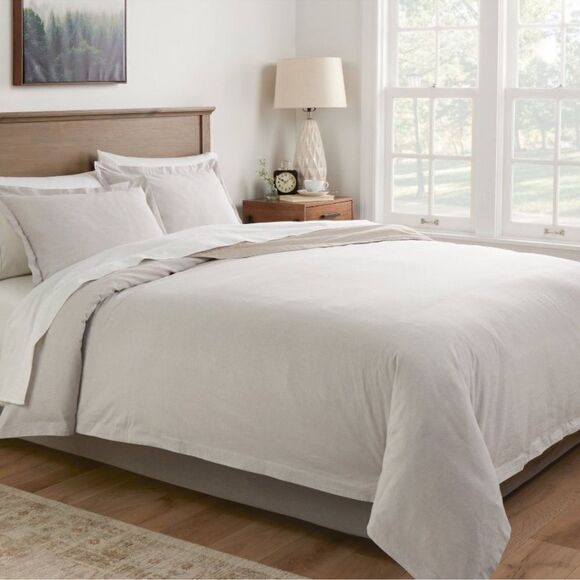 Full/Queen Cotton Linen Chambray Duvet Cover & Sham Set Light Gray - Threshold - Picture 1 of 10